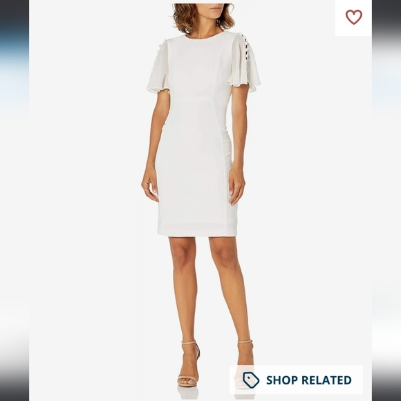 Calvin Klein Dresses & Skirts - Calvin Klein White/Ivory Sheath Dress Button Flowy Sleeve ♥